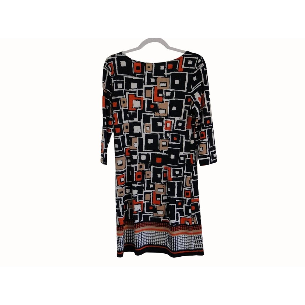 Tacera Womens Dress Mixed Geometric Design in Navy Orange Tan 3/4 Sleeve Size S - Picture 12 of 13